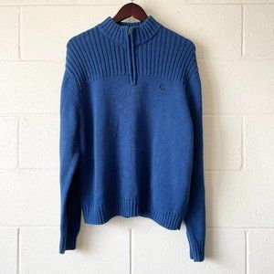 Chaps Blue Ribbed Quarter Zip Chunky Knit Long Sleeve Pullover Sweater Men's XL